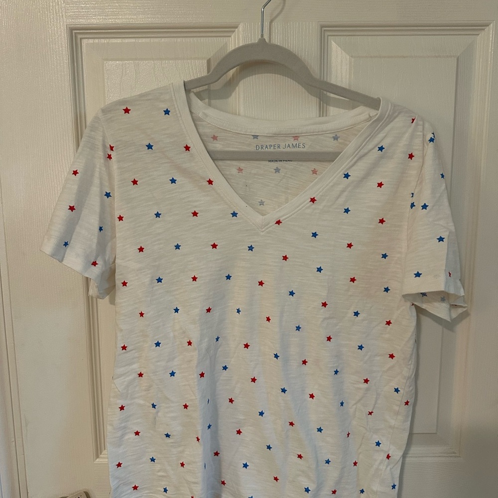Draper James White Tee with Red & Blue Star Print